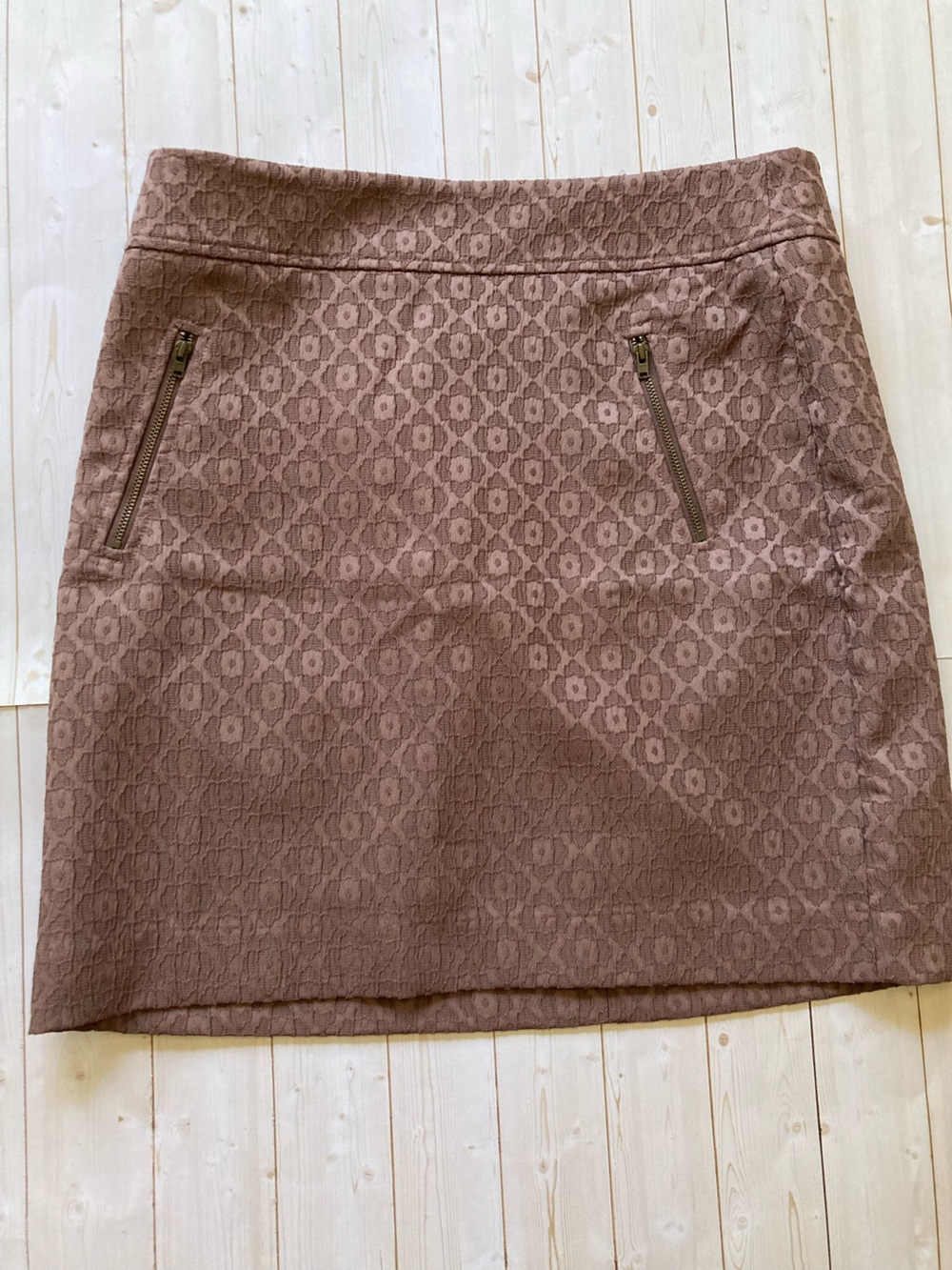 LOFT Women’s 8 Brown Floral Jacquard Mini Skirt Zip Pockets Lined